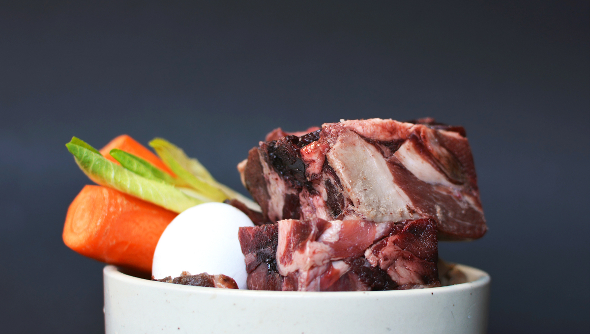 raw meat vegetables egg